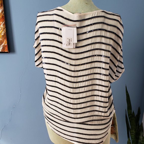 Joie "Jaden" Striped Sequin Top/Sz Small - Picture 6 of 10